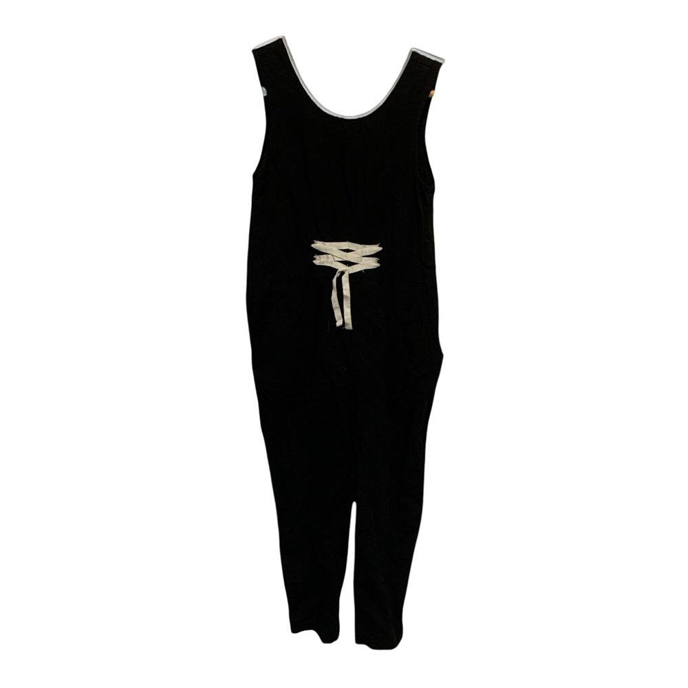 Zara Jumpsuit Kids Size 8 Black Linen Blend Lace Up Waist Sleeveless Romper